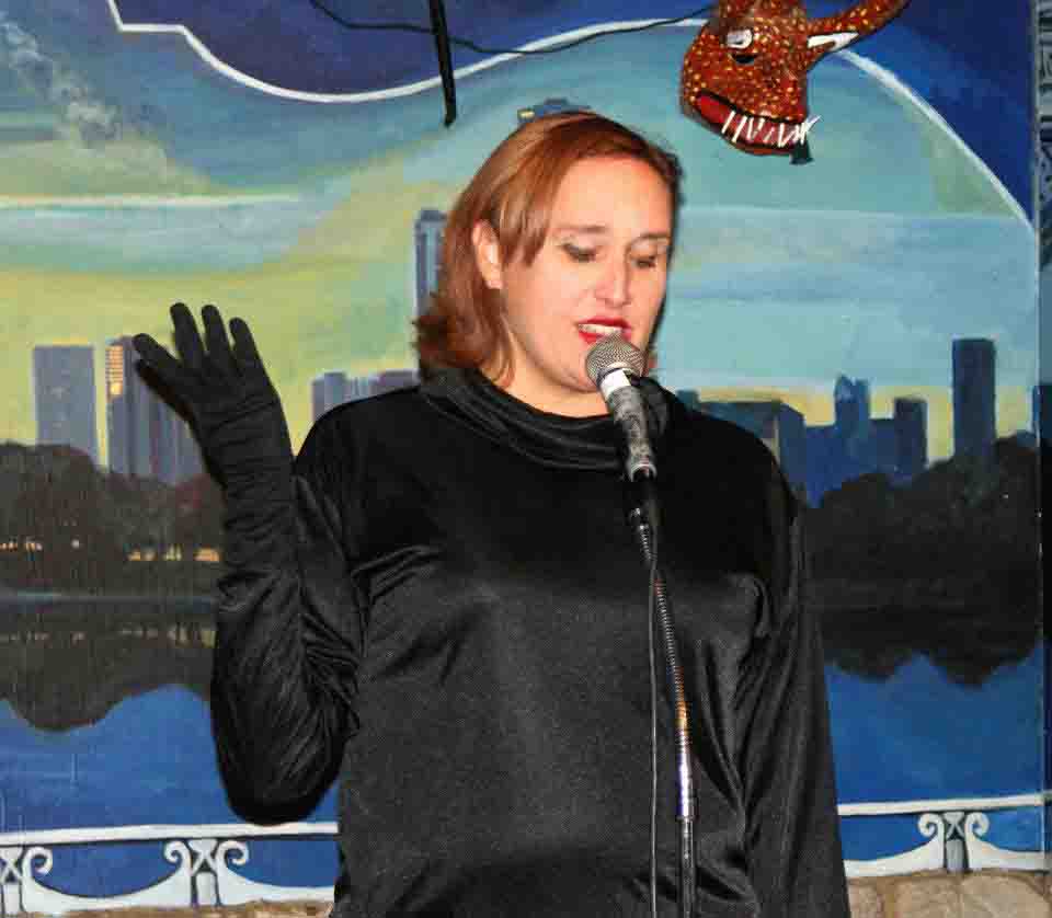 Janet Kuypers on stage, photographed by John Yotko